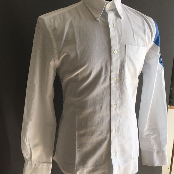 MONCLER WHITE MEN WRITTEN ARM BUTTON DOWN SHIRT - Picture 1 of 3